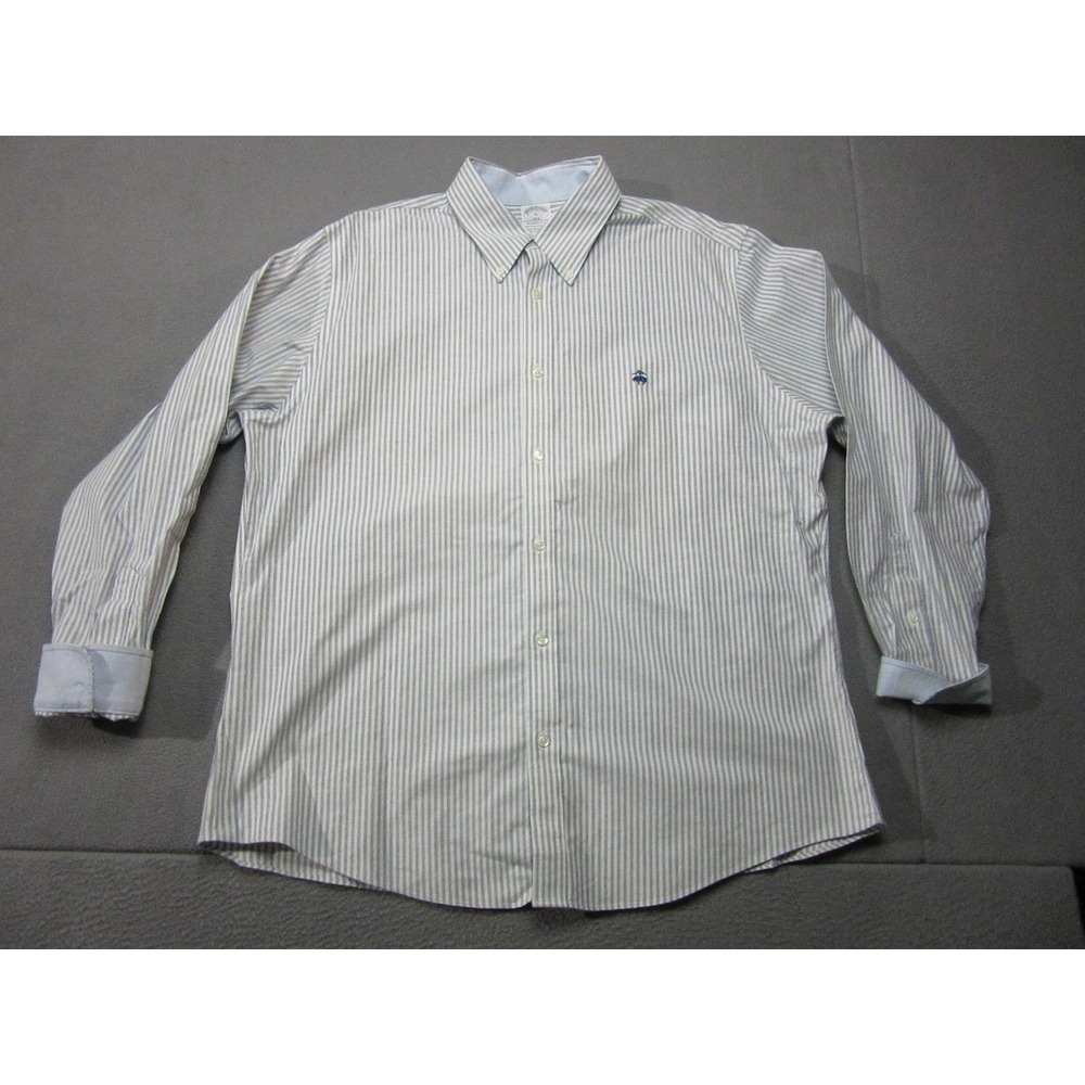Brooks Brothers Shirt Mens 18 XL Blue White Striped Regent Stretch Flip Cuff
